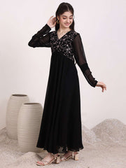 Girls Floral & Sequinned Embroidered Ethnic Dress