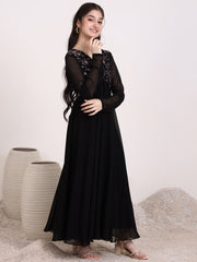 Girls Floral & Sequinned Embroidered Ethnic Dress