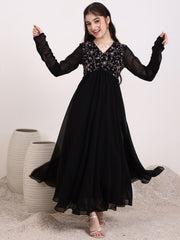 Girls Floral & Sequinned Embroidered Ethnic Dress