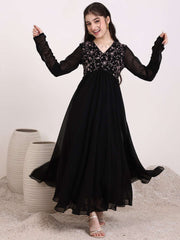 Girls Floral & Sequinned Embroidered Ethnic Dress