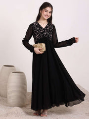 Girls Floral & Sequinned Embroidered Ethnic Dress