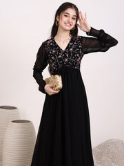 Girls Floral & Sequinned Embroidered Ethnic Dress