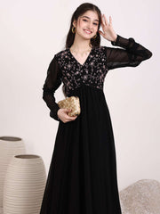 Girls Floral & Sequinned Embroidered Ethnic Dress