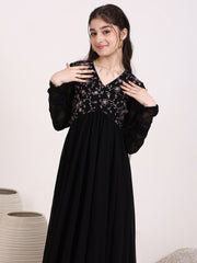 Girls Floral & Sequinned Embroidered Ethnic Dress