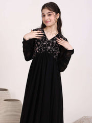 Girls Floral & Sequinned Embroidered Ethnic Dress