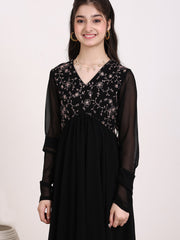 Girls Floral & Sequinned Embroidered Ethnic Dress