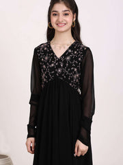 Girls Floral & Sequinned Embroidered Ethnic Dress