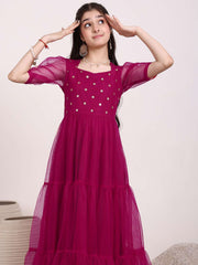 Girls Embellished Net Ethnic Maxi Dress