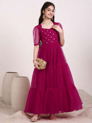Girls Embellished Net Ethnic Maxi Dress