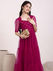 Girls Embellished Net Ethnic Maxi Dress