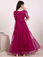 Girls Embellished Net Ethnic Maxi Dress