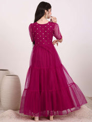 Girls Embellished Net Ethnic Maxi Dress
