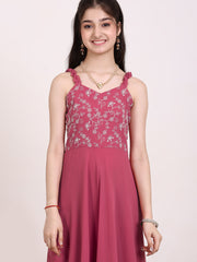 Girls Embroidered Ruffle A-Line Maxi Dress