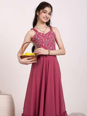 Girls Embroidered Ruffle A-Line Maxi Dress