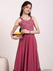 Girls Embroidered Ruffle A-Line Maxi Dress