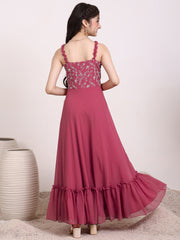 Girls Embroidered Ruffle A-Line Maxi Dress