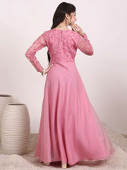 Girls Floral Thread & Sequinned Embroidered A-Line Maxi Ethnic Dress