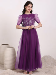 Round Neck Sequinned Embroidered Ethnic Dress