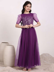 Round Neck Sequinned Embroidered Ethnic Dress