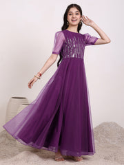 Round Neck Sequinned Embroidered Ethnic Dress