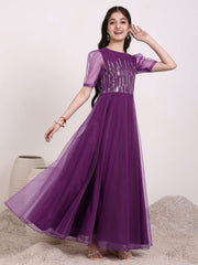 Round Neck Sequinned Embroidered Ethnic Dress