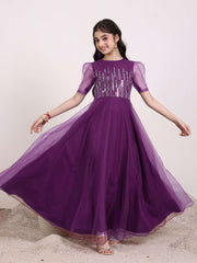 Round Neck Sequinned Embroidered Ethnic Dress