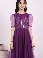 Round Neck Sequinned Embroidered Ethnic Dress