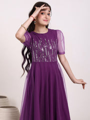Round Neck Sequinned Embroidered Ethnic Dress