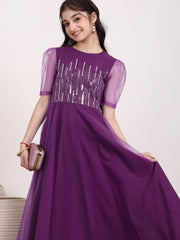 Round Neck Sequinned Embroidered Ethnic Dress