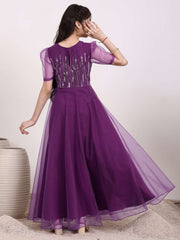 Round Neck Sequinned Embroidered Ethnic Dress
