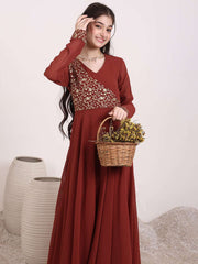 Girls Floral Zari & Sequinned Embroidered Ethnic Dress