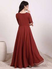 Girls Floral Zari & Sequinned Embroidered Ethnic Dress