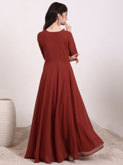 Girls Floral Zari & Sequinned Embroidered Ethnic Dress