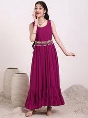 Girls Embroidered Georgette Fit & Flare Ethnic Dresses