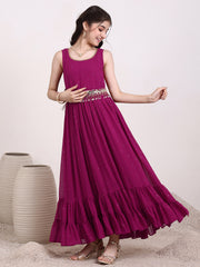 Girls Embroidered Georgette Fit & Flare Ethnic Dresses