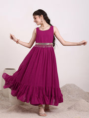 Girls Embroidered Georgette Fit & Flare Ethnic Dresses