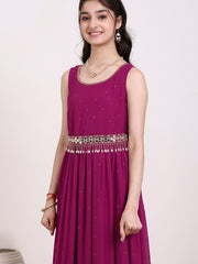 Girls Embroidered Georgette Fit & Flare Ethnic Dresses