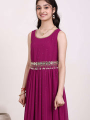 Girls Embroidered Georgette Fit & Flare Ethnic Dresses