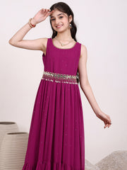 Girls Embroidered Georgette Fit & Flare Ethnic Dresses