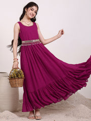 Girls Embroidered Georgette Fit & Flare Ethnic Dresses