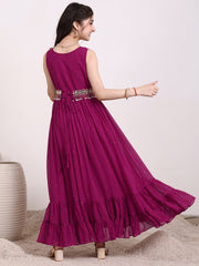 Girls Embroidered Georgette Fit & Flare Ethnic Dresses