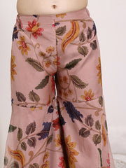 Girls Floral Printed Gotta Patti V-Neck Angrakha A-Line Organza Kurta with Sharara