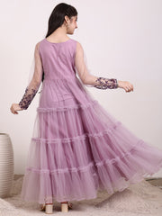 Girls Floral Thread & Sequin Embroidered Ruffle A-Line Ethnic Dress