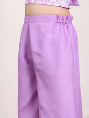 Girls Floral Embroidered Sleeveless Organza Top & Palazzo