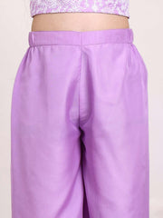 Girls Floral Embroidered Sleeveless Organza Top & Palazzo