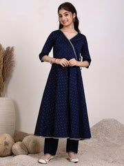 Girls Ethnic Motifs Embroidered Angrakha Kurta with Trousers