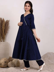 Girls Ethnic Motifs Embroidered Angrakha Kurta with Trousers