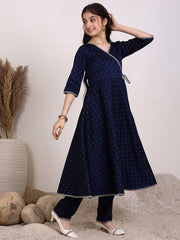 Girls Ethnic Motifs Embroidered Angrakha Kurta with Trousers