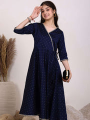 Girls Ethnic Motifs Embroidered Angrakha Kurta with Trousers