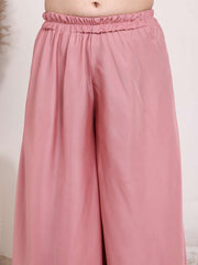 Girls Floral Embroidered Sequinned Georgette A-Line Kurti With Sharara